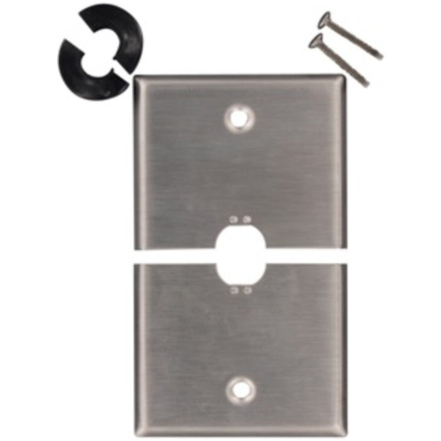 Sectional Wall Plate, Horizontal Split, 1-Gang, (1) 0.625 in. Dia. Opening For Telephone/Cable, Box-Mount, 302 Stainless Steel