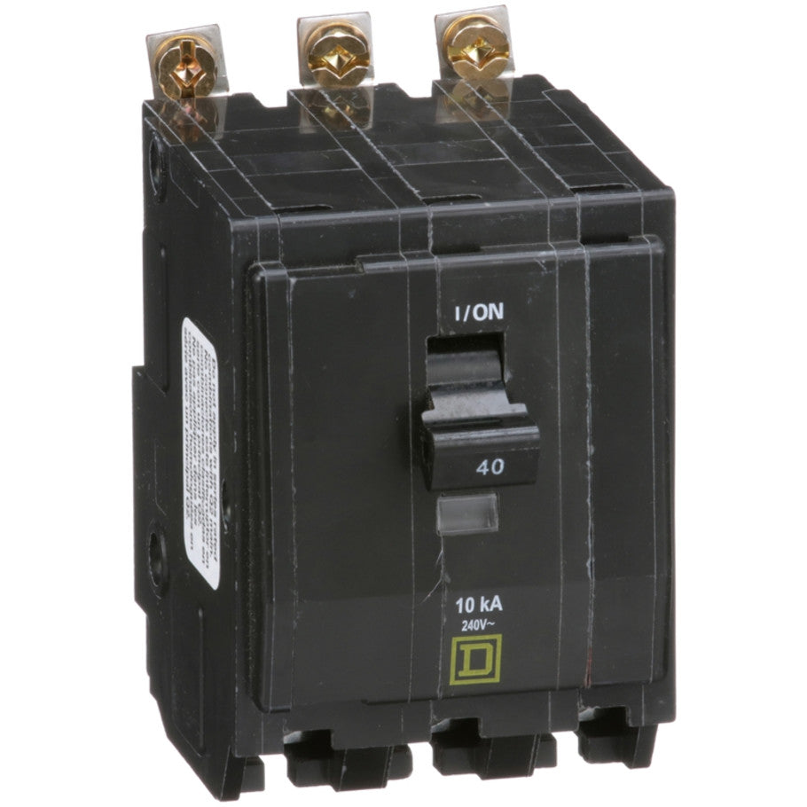 Mini circuit breaker, QO, 40A, 3 pole, 120/240VAC, 10kA, bolt on