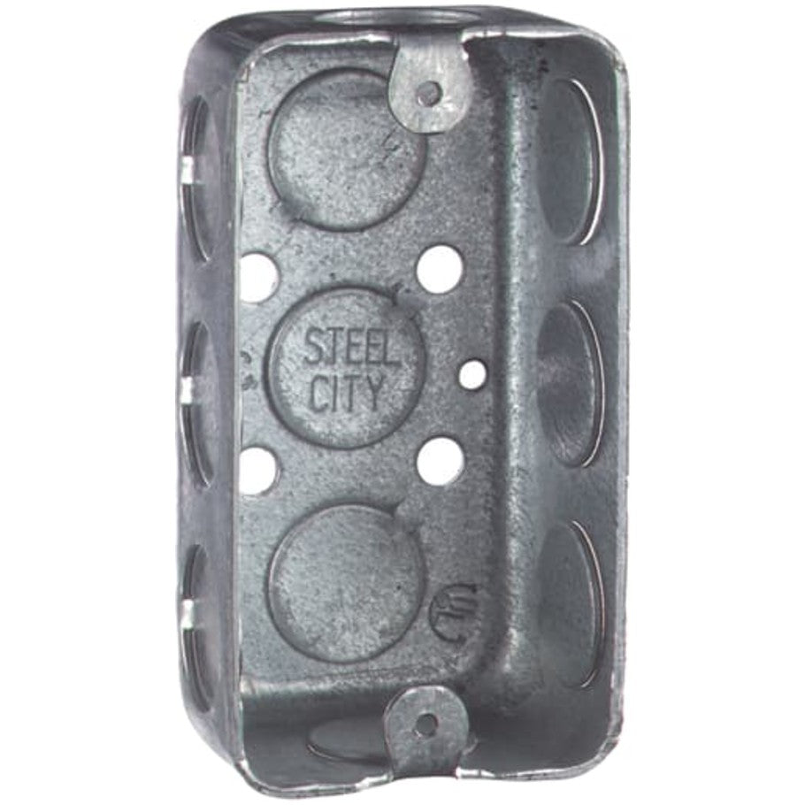 One Gang Utility Box, 10.3 Cubic in., 4 in.L. x 2-1/8 in. W. x 1-1/2 in. D, 1/2 in. Knockouts, Pre-Galvanized Steel, w/Screw